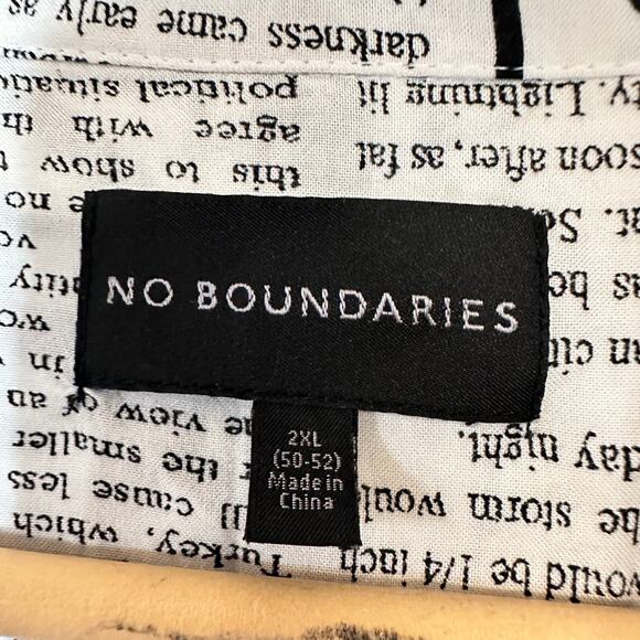 No Boundaries 2XL Newsprint Buttoned Relaxed Shirt Top Funky Artsy Cali Print LA - Picture 7 of 12